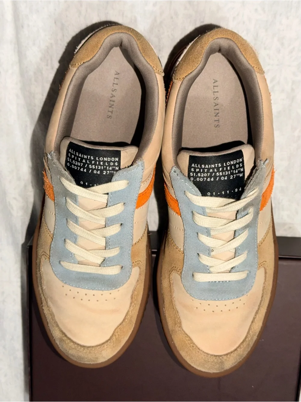 AllSaints Leather Suede Sneakers Leopard Heel Orange Stripe  W042FA VIX W 8